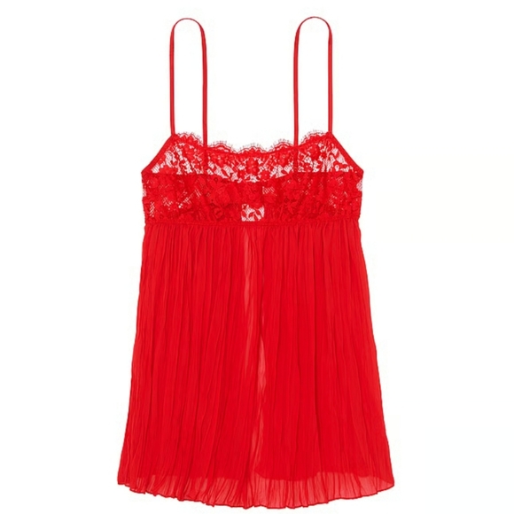 NWT 🏷 Victoria's Secret Dream Angels Dare to Dream Red Lace Pleated Babydoll - Picture 4 of 11